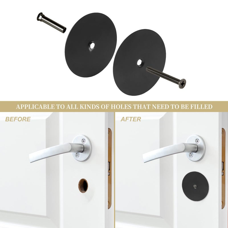 NAUBEA 1 Pack Door Knob Hole Cover Plate Matte Black Deadbolt Cover Plate 2 5/8"" Diameter Round Door Hole Filler Plate, 1"" and 1.5"" Screws, Repair Locks and Doors hole for Home Security - Image 3